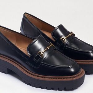 Sam Edelman Black Leather Loafers with Gold Detail. NEVER WORN. Size 7.5